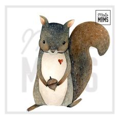 a watercolor painting of a squirrel holding an acorn