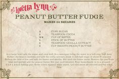 a menu for a peanut butter fudge is shown in the bottom right hand corner