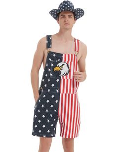 PRICES MAY VARY. Features of Mens Overalls and Womens Overalls] Hats are photo props, not for sale. The stretch denim overalls with cotton give you a tough and wide-looking overall. 4th of july outfits for men with smooth zipper fly, very handy. The American flag overalls are a kind of flag overalls. The color of the bib is composed of red white and blue. The embellishment of the free eagle on the chest is also one of the characteristics of the patriotic overall bib Easy-to-Wear Style of Flag Sh Fashion Overalls, Womens Overalls, American Flag Shorts, Overalls Shorts, July Outfits, Straps Jumpsuit, Blue Overalls, Overalls Men, Mens Overalls