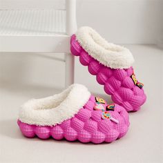 Size: 24or25, Color: Rose Red Pink Slippers With Plush Lining, Pink Fluffy Casual Slippers, Pink Non-slip Comfortable Slippers, Playful Pink Non-slip Slippers, Pink Plush-lined Winter Slippers, Casual Slippers, Pink Shoes, House Shoes, Teenager Outfits