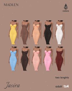 six different colored dresses for females