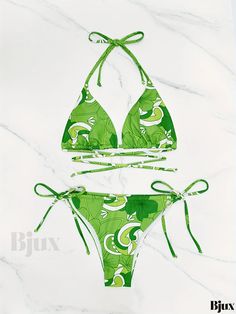 Bjux - Womens Leaf Print 3-Piece Swimsuit Set: Criss Cross Bikini, Drawstring Cut Out Long Sleeve Cover Up, and Tie Back Halter Tie Side Bottoms - Includes Stylish Swimwear and Clothing Green Fitted Beachwear Sets, Fitted Green Beach Sets, Green Fitted Sets For Beach Season, Fitted Green Sets For Beach Season, Fitted Green Swimming Sets, Green Fitted Sets For Vacation, Fitted Green Summer Sets, Trendy Green Adjustable Swimwear, Green Tropical Beach Sets