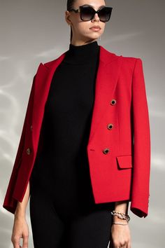 Alexandre Vauthier wool blazer in red. 100% Wool Dry Clean Made in France Luxury Red Winter Blazer, Casual Luxury Red Blazer, Elegant Red Long Sleeve Blazer, Luxury Double-breasted Red Blazer, Cold Day Outfits, Red Luxury Single-breasted Blazer, Jacket Outfit Women, Red Suit, Butterfly Sunglasses