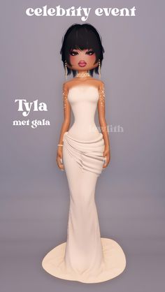 a woman in a white dress is standing on a round base with the caption celebrity event tya met gala