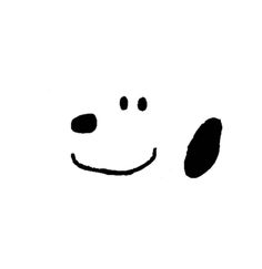 a black and white drawing of a dog's face with two eyes, nose and mouth