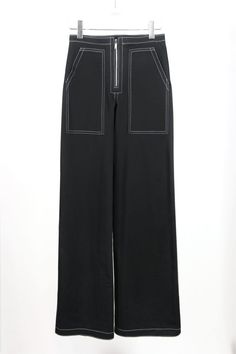 Wide Leg Pants With Contrast Stitching For Spring, Chic Cotton Pants With Contrast Stitching, Spring Wide-leg Bottoms With Contrast Stitching, Spring Wide Leg Pants With Contrast Stitching, Chic Spring Pants With Contrast Stitching, Spring Black Cotton Wide Leg Pants, High Waist Pants With Contrast Stitching For Spring, Spring High-waisted Pants With Contrast Stitching, Summer Wide Leg Bottoms With Contrast Stitching