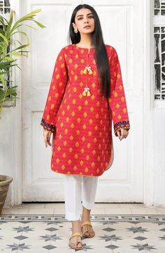 Casual Unstitched Lawn Suit With Digital Print, Casual Festive Lawn Suit With Digital Print, Casual Lawn Suit With Digital Print For Eid, Casual Digital Print Lawn Suit For Eid, Casual Lawn Suit With Digital Print For Festive Season, Casual Lawn Suit With Digital Print For Festive Occasions, Red Cambric Lawn Suit With Naqshi Detailing, Red Cambric Lawn Suit With Long Sleeves, Red Cambric Long Sleeve Lawn Suit