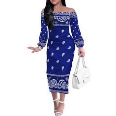 Design dress new winter skirt dress Printed Long Dresses, Winter Skirt, Dress Store, Bandana Print, Design Dress, Blue Design, Dress Long Sleeve, Skirt Dress, Dress Clothes For Women