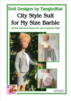 an advertisement for doll designs by tangedkat city style suit for my size barbie