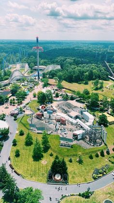 an aerial view of the amusement park