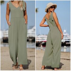 Cupshe V-Neck Bow Tie Backless Jumpsuit New With Tag Brand Tag Size Xs Details V-Neck Bow Tie Backless Jumpsuit / Sleeveless / V-Neckline / Fabric Color 100% Rayon V-neck Jumpsuits And Rompers With Pockets For Beach, Green V-neck Jumpsuits And Rompers For Beach Season, Beach V-neck Solid Color Jumpsuits And Rompers, Chic V-neck Jumpsuits And Rompers For Beach Season, Elegant V-neck Jumpsuits And Rompers For Beach, Elegant Vacation Jumpsuits And Rompers With V-neck, Elegant V-neck Jumpsuits And Rompers For Vacation, Elegant V-neck Jumpsuit For Vacation, Summer Solid V-neck Jumpsuits And Rompers