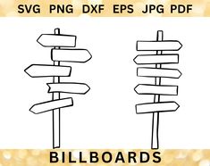 two wooden signs pointing in different directions and the words svg png dxf eps