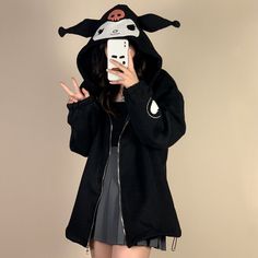 Functionality: keep warm and heat Material: Cotton Blend Size: S-2XL Collar:Hooded Kuromi Clothing, Kuromi Jacket, Kuromi Items, Baggy Outfits Girl, Kuromi Style, Kuromi Hoodie, Kuromi Stuff, Kuromi Outfit, Kuromi Clothes