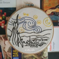 Embroidery starry night ✨Van Gogh Starry Nights Embroidery, Embroidered Starry Night, Van Gogh Embroidery Simple, Starry Night Embroidery Pattern, Starry Night Gift Ideas, Bookmark Ideas Diy