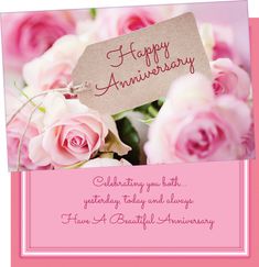 happy anniversary card with pink roses