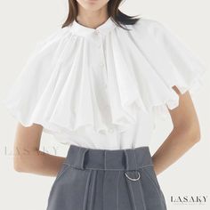 Lasaky - Minimalist Casual Bubble Sleeve Shirt with Turn-down Collar and Single-breasted Design - Solid Color, Stylish, and Comfortable Bubble Sleeve, Button Down, Style Cardigan, Peter Pan Collar, Mandarin Collar, Olivia Mark, Collar Shirts, Types Of Collars, Shirt Sleeves