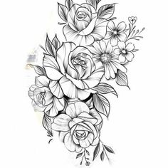 a black and white drawing of flowers