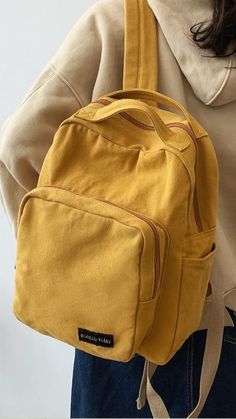 https://www.ruishisaber.com/products/new-vintage-canvas-backpack-women-solid-color-women-classic-shoulder-bag-fashion-schoolbag-for-teenage-girl-backpacks-travel-bag?utm_source=idealPin Canvas Backpack Women, Yellow Backpack, Backpacks Travel, Aesthetic Backpack, Women Backpack Fashion, Vintage Backpacks, Backpack Material, Backpack Women, Black Travel