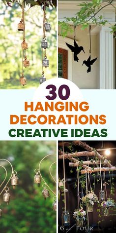 the cover of 30 hanging decorations and creative ideas, including wind chimes with birds on them