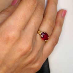 Gold Ruby Ring set with a created Ruby in a perfect diamond cut & flawless clarity & deep red color, at 10x8mm (3 Carats).Red Boho Ring design made of Gold Vermeil ☞ thickest 18k Gold Plating on top of Solid 925 Sterling Silver ☞ made to last.Matching Earrings & Matching Pendant - please ask me☞ Choose your size ☞ I resize (before shipping) for FREE to Any size*⌛Last Ring left ⌛Details : ♥ Each item comes in a cute GIFT BOX ✓♥ GUARANTEE on the materials ✓♥ Created Ruby - flawless cla Ruby Gold Ring, Oval Ruby Ring, Ruby Ring Set, Boho Rings Gold, Gold Ruby Ring, Green Diamond Rings, Natural Emerald Rings, Gold Flower Ring, Ruby Ring Gold