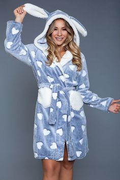 Dusty Blue Color, Flannel Robe, Womens Bathrobes, Plush Robe, Womens Sherpa, Lounge Robes, Hooded Flannel, Soft Heart, Dressing Gown Robe