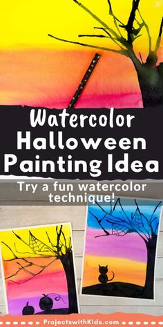 watercolor halloween painting idea for kids that is easy and fun to do with the kids