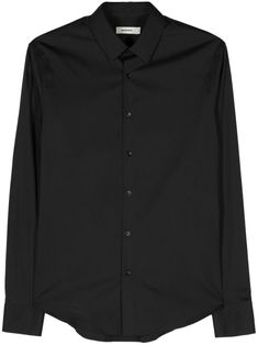 black cotton blend poplin texture pointed flat collar front button fastening long sleeves buttoned cuffs curved hem Pointed Flat Collar, Flat Collar, Collar Shirt, Poplin Shirt, Black Cotton, Black Shirt, Top Brands, Cotton Blend, Mens Shirts