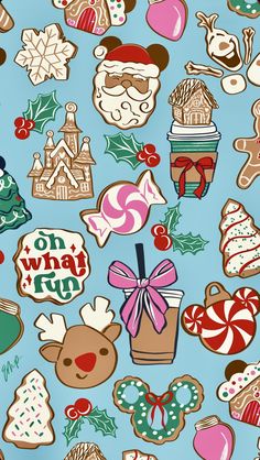 an image of christmas cookies and candy on blue background