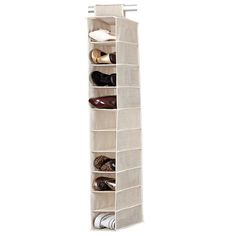 an over the door shoe rack with several pairs of shoes hanging on it's sides