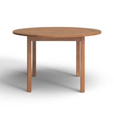 a round wooden table with two legs on an isolated white background, the top is made from wood