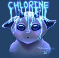 a drawing of a cat with the word chlorine on it's forehead