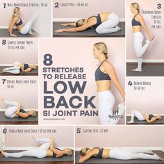 8 Stretches To Release Low Back SI Joint Pain | Gentle, Easy Yoga For Back, Cardio Yoga, Ashtanga Vinyasa Yoga, Back Stretches For Pain, Yoga For Back Pain, Yoga Video, Yoga Iyengar