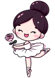 a cute little ballerina girl holding a rose