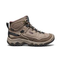 the women's hiker mid waterproof boot is shown in brown and pink