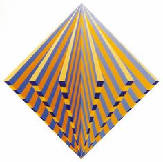 a blue and yellow square shaped object on a white surface with lines in the middle