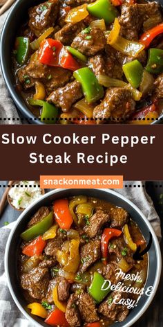 slow cooker pepper steak recipe in a bowl