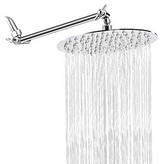 the shower head is open and has water flowing from it