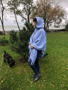 EXTRA QUALITY NATURAL WOOL CAPE WITH A HOOD Size: 130x190 cm (51x75 In) Colour: BLUE Materials: 100% pure natural New Zealand wool. Made: in Lithuania. Cape with a hood is a great choice for a windy and cool day. A warm cape with a hood - an indispensable clothing for those resting by the sea, with which no harsh seaside winds will be dreadful. The soft, smooth capes from 100% natural New Zealand wool fabric designed specifically for capes. ( Blankets are made from this natural wool yarn too). T Casual Hooded Poncho For Cold Weather, Cozy Hooded Poncho For Outdoor, Wool Cape, Wool Poncho, Wool Wrap, Wool Fabric, Wool Yarn, Natural Wool, Cape