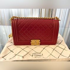 Chanel Gorgeous Quilted Medium Boy Bag Brand New Without Tags- Comes With Dustbag And Authenticity Cards Posh Will Authenticate All Designer Items Free Of Charge Retail $6400 Plus Tax! Luxury Burgundy Shoulder Bag With Gold-tone Hardware, Designer Burgundy Shopping Bag, Designer Burgundy Bag For Shopping, Designer Burgundy Rectangular Bag, Designer Burgundy Shoulder Bag For Shopping, Luxury Red Rectangular Shoulder Bag, Luxury Red Square Bag, Designer Red Rectangular Shoulder Bag, Designer Rectangular Red Bag