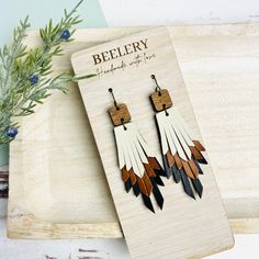 Boho Fringe Leather Earrings, Genuine Leather Earrings, Layered Fringe Earrings, Wooden Stud and Leather Earrings - Etsy Leather Fringe Earrings, Layered Fringe, Brush Strokes Pattern, Ombre Earrings, Gifts For My Girlfriend, Boho Beauty, Boho Fringe, Jewelry Care Instructions, Boho Leather