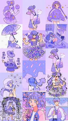 some cartoon characters with umbrellas in the rain