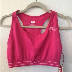 New With Tags Hot Pink Fila Sport Activewear Workout Top 72% Nylon 18% Polyester 10% Spandex Machine Wash Size Large Pink Elastane Gym Tops, Pink Elastane Sports Bra, Pink Elastane Sports Bra For Workout, Fitted Crew Neck Sports Bra For Workout, Pink Elastane Yoga Top, Pink Fitted Crew Neck Activewear, Fitted Elastane Sports Bra, Casual Style, Fitted Crew Neck Sports Bra, Fitted Casual Elastane Sports Bra