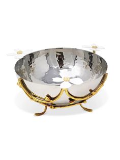 Stainless Steel Bowl with Elegant Jewel Flower Design - Dimension, 7D x 5H inches. Fireplace Candle Holder, Butterfly Candle Holder, Home Interior Accessories, Candles In Fireplace, Large Candle Holders, Beautiful Flower Designs, Silver Bowl, Jasmine Flower, Stainless Steel Bowl