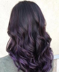 Purple Balayage Love?? Color by @suitehairstylessalon Black To Purple Balayage, Dark Purple Hair Balayage, Balayage Purple, Dark Purple Balayage Brunettes, Dark Purple Balayage, Purple Balayage Brunette, Purple Highlights Black Hair, Purple Peekaboo Highlights