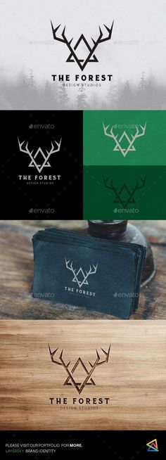 the forest logo is shown on top of a wooden table with different colors and shapes