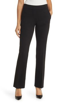 Take on the work week in these stretch-enhanced pants designed with functional pockets. Pull-on style Side pockets 67% viscose, 29% nylon, 4% elastane Dry clean Imported Tailored Work Pants With Pockets, Workwear Dress Pants With 4-way Stretch And Straight Fit, Workwear Dress Pants With 4-way Stretch In Straight Cut, Straight Dress Pants With 4-way Stretch For Workwear, 4-way Stretch Straight Dress Pants For Workwear, Tailored Workwear Pants With Side Pockets, Office Bottoms With Side Pockets, Stretch Tapered Leg Dress Pants For Work, Elegant Dress Pants With Side Pockets For Work