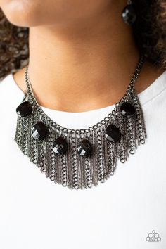 Paparazzi Necklace ~ Vixen Conviction - Black Image Paparazzi Jewelry Images, Fringe Necklace, Paparazzi Accessories, White Rhinestone, Black And Brass, Black Necklace, Chic Jewelry, Paparazzi Jewelry, Short Necklace