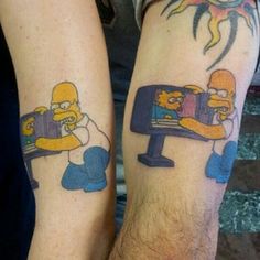 two people with matching tattoos on their arms