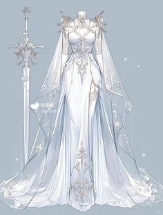 a drawing of a white gown and two swords