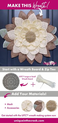 DIY a Neutral Flower Wreath Board Wreaths For Front Door, Diy Flower Wreath How To Make, 8 Inch Wreath Ideas, Butterfly Wreath Diy How To Make, How To Make Mesh Wreaths Step By Step, Spring Wreath For Front Door Diy Easy, Ribbon Wreath Tutorial, Spring Wreaths For Front Door Diy